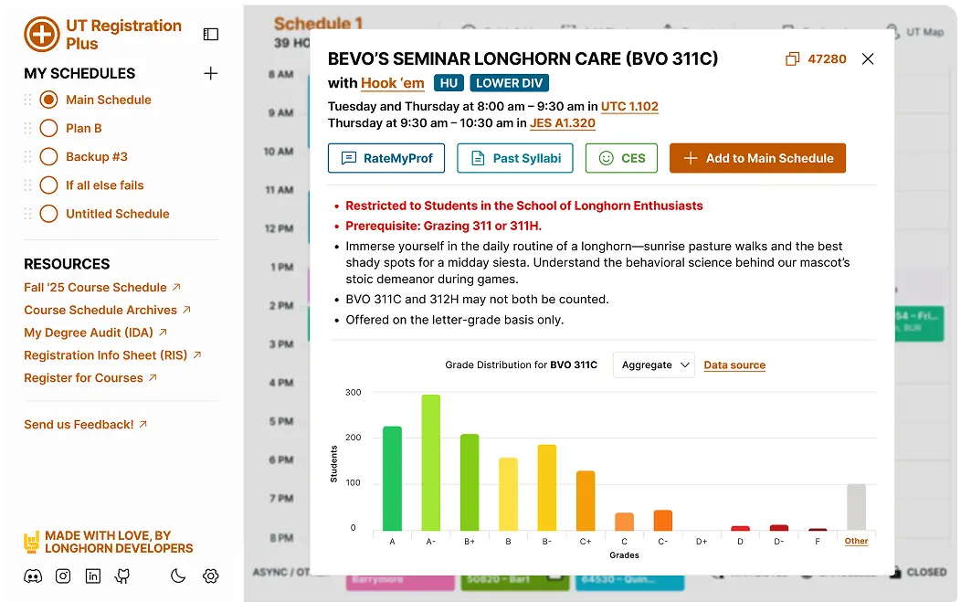 A chrome extension supporting students with planning for UT's course registration.